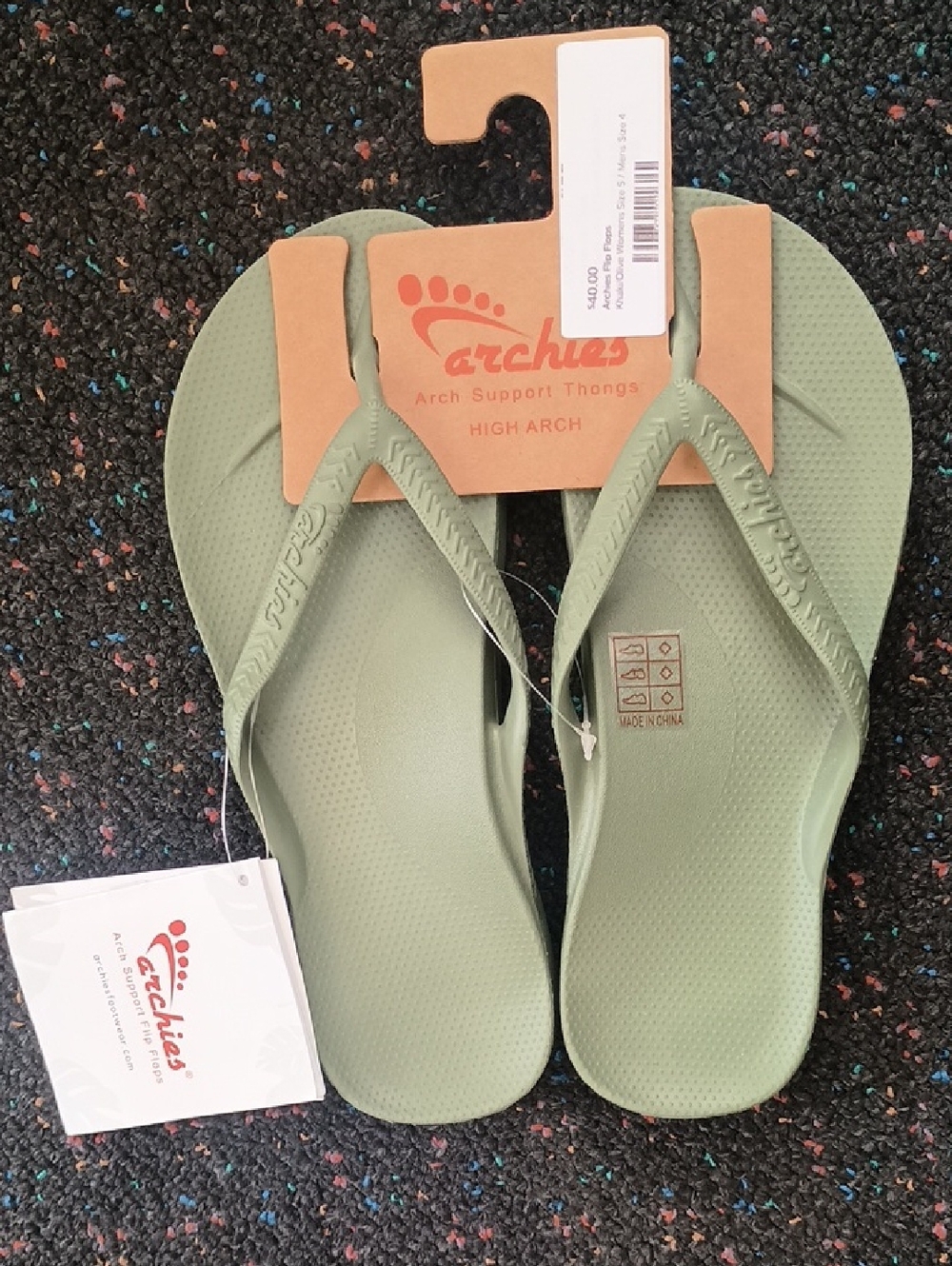 Archie's Arch Support Flip Flops in Olive Khaki